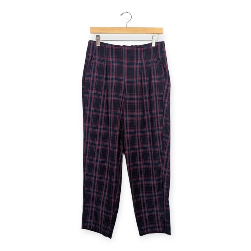 A New Day Navy Blue & Pink Plaid High Rise Tapered Ankle Trousers